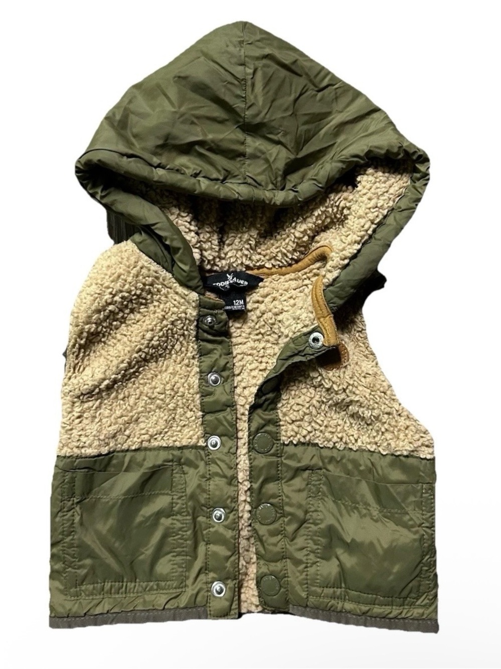 Baby Eddie Bauer Brown Sherpa Olive Green Vest Winter Size 12 Months